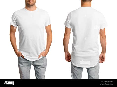 Man In White Blank T Shirt Front And Back Mockup Template For Design