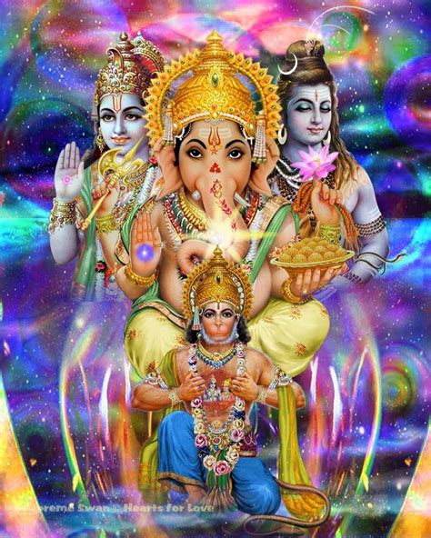 A Powerful Fine Art Print Of Krishna Shiva Ganesha And Hanuman