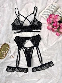 Sutiã Sexy de Renda Anel de Aço e Detalhes em Mesh Lingerie Muziskat Conjunto de