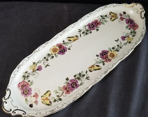 Zsolnay Hungarian Hand Painted Porcelain Butterflies Flowers Sandwich