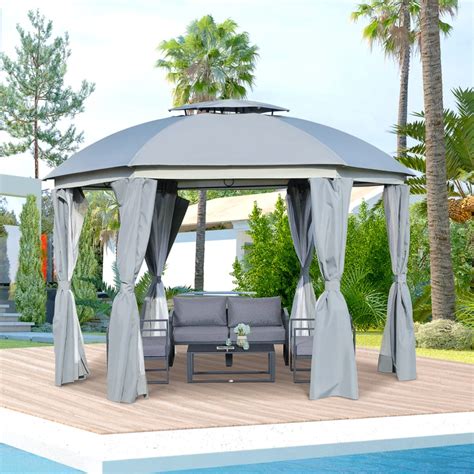 Outsunny 12' x 12' Outdoor Gazebo Canopy, Dome Patio Gazebo Netting ...