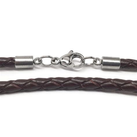 Inch Braided Brown Leather Necklace Cord Mm Stainless Steel Lobster