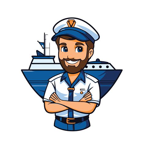 captain cartoon character  ship  background  vector art