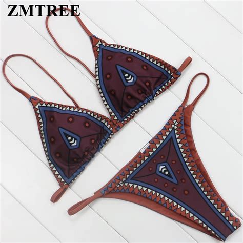 Aliexpress Buy Zmtree Retro Printed Bikini Set Triangle Bikini