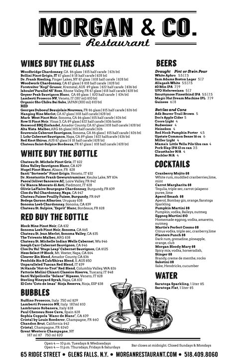 Menu at Morgan & Co steakhouse, Glens Falls