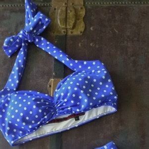 Retro Polka Dot Pin Up Bikini Halter Vintage Style Swim Top Only Choose Your Color Etsy