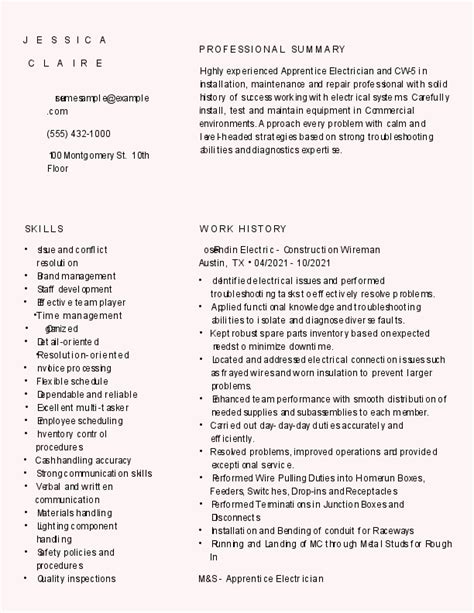 Construction Wireman Resume Examples And Top Skills