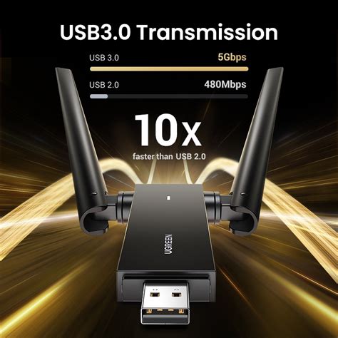 UGREEN WiFi Adapter USB3.0 AC1300Mbps 5G&2.4G Dual-Band USB WiFi for PC ...