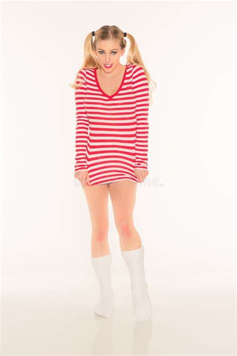 Blonde Red And White Shirt Panties Shorts Stock Photo Image Of Stockings Caucasian 47790310