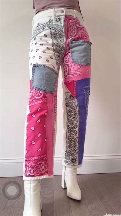 Bandana Patch Jeans Upcycle Clothes Jeans Diy Hijabi Outfits Casual