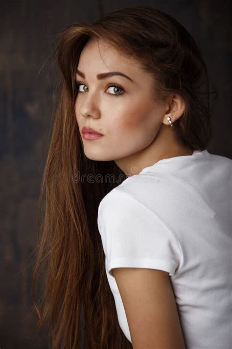 Brunette Posing In A Hotel Room Stock Image Image Of Sensual Blue