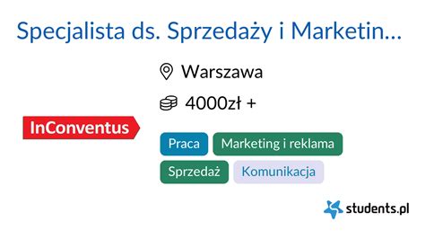 Specjalista Ds Sprzeda Y I Marketingu Praca Zdalna W Inconventus