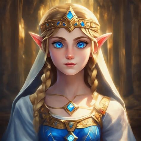 Seductora Linda Princesa Zelda De 25 Años Rostro Perfecto Ojos Azules Reflejo De Ojos Cabeza Y