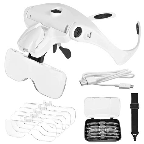 Jmh Head Magnifier Rechargeable Hands Free Headband Magnifying Glass With 2 Ledprofessional