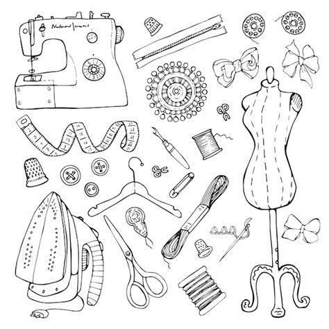 Premium Vector Sewing Supplies Vector Illustration In Hand Drawn Style