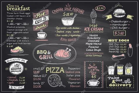 Chalk Menu List Blackboard Design For Cafe Or Restaurant Stock Vector