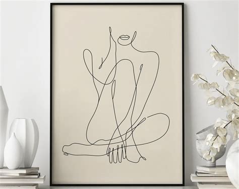 Naked Woman Body Line Drawing Art Print Lady Female Abstrac Inspire Uplift