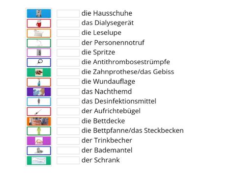 B1 Wortschatz Gegenstände im Bewohnerzimmer Teil 2 Match up