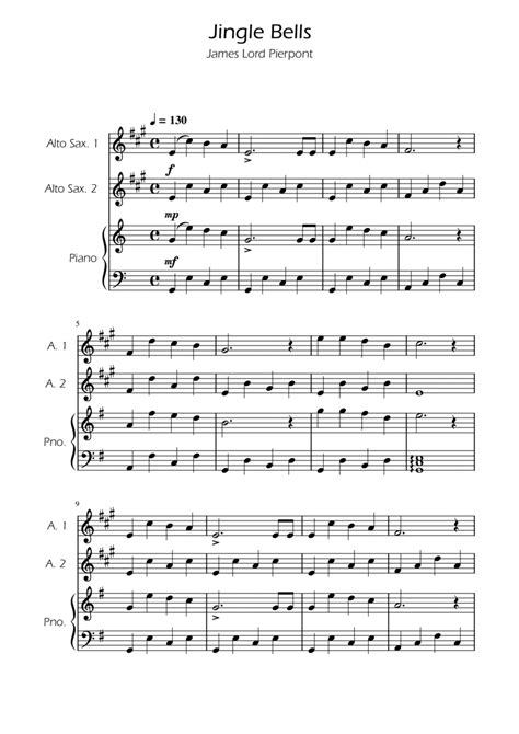 Jingle Bells Alto Sax Duet W Piano Woodwind Duet Digital Sheet