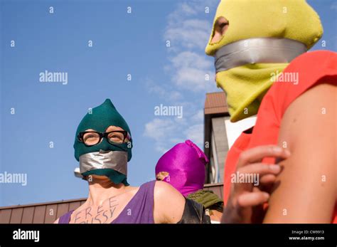 Pussy Riot Protest In Warsaw Poland Following Sentencing Of All Girl Anti Putin Stock