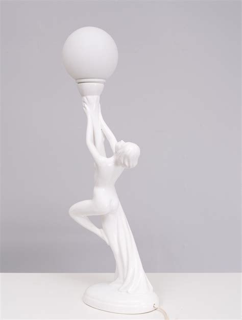 Art Deco White Ceramic Naked Woman Lamp Globe Italy S Oldenbeuving Vintage Design