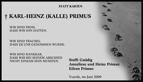 Traueranzeigen Von Karl Heinz Primus Trauer In NRW De