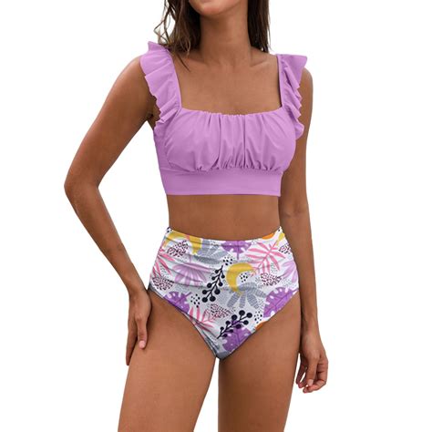 Wiueurtly Bikini Sets For Women Flanged Set With Breast Pad Without Brackets Bikini Swimsuits