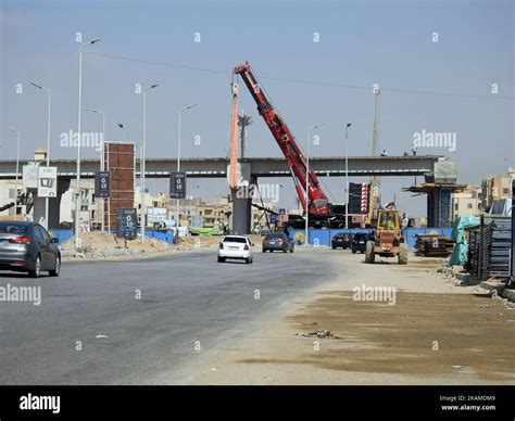 Cairo, Egypt, October 14 2022: A construction site of a new bridge that ...