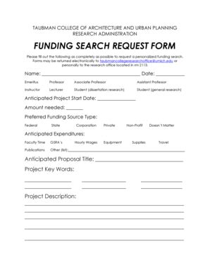 Fillable Online Sitemaker Umich Funding Search Request Form Pdf