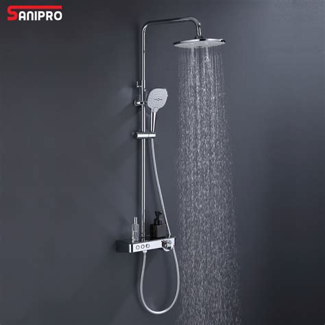 Sanipro New Luxury Exposed Functions Hot Cold Water Rainfall Shower Set Bathroom Brass Chrome