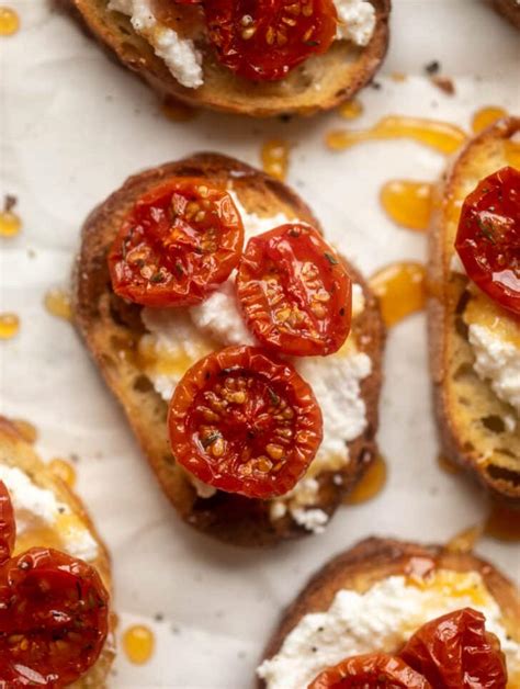 Hot Honey Tomato Crostini - Slow Roasted Hot Honey Tomatoes