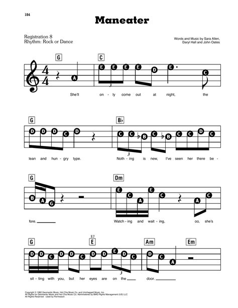 Maneater By Hall Oates Sheet Music For E Z Play Today At Sheet Music