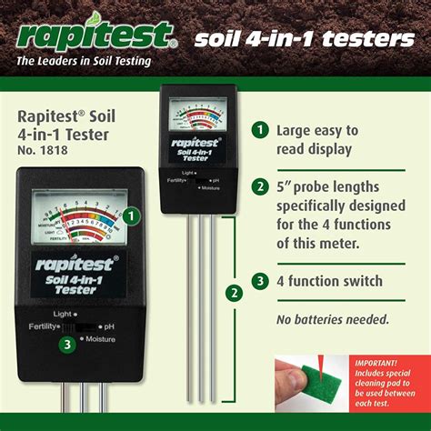 Luster Leaf 1818 Rapitest 4-in1 Soil pH/Moisture/Fertility/Light Tester ...