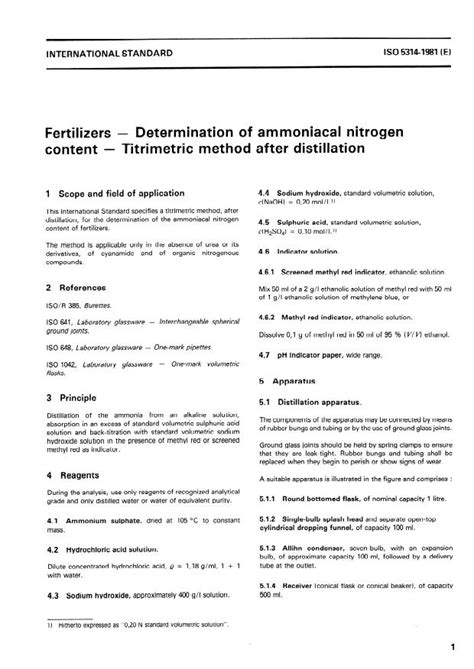 ISO 5314 1981 Fertilizers Determination Of Ammoniacal Nitrogen