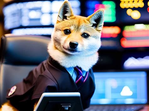 Doge Dog Working In The Wall Street Office Wearing A Suit With A Tie