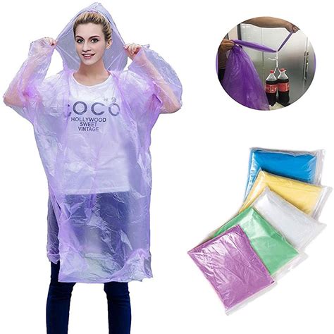 Pcs Unisex Capa De Chuva Descart Vel Poncho De Emerg Ncia Capuz