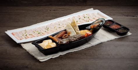 Premium Photo Seafood Set Of Shabu Or Sukiyaki Japanese Hot Pot Style On Wood Background