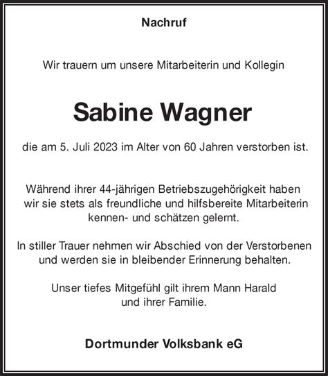 Traueranzeigen Von Sabine Wagner Sich Erinnern De