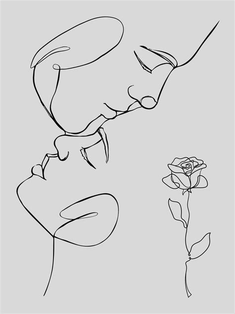 Abstract Face Couple Line Art Romantic Poster Couple One Line Art One