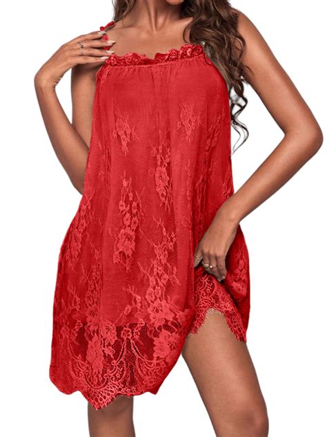 Wtpretty Womens Babydoll Strappy Pajamas Cami Dress Lace Lingerie Nightie Gown Chemise Walmart