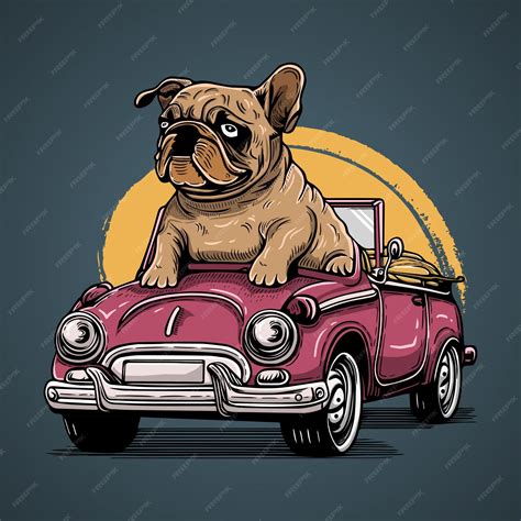 Premium Vector | Pitbull driving retro classic car vector artwork