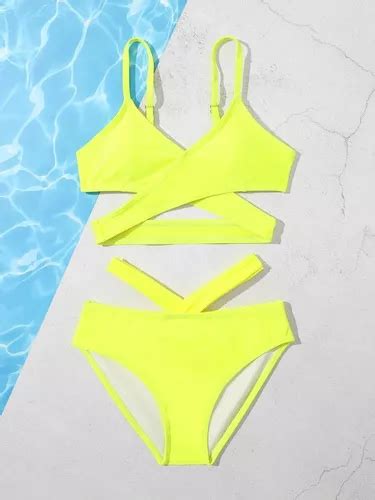 Traje De Ba O Ni As Conjunto Top Y Bikini Con Tira Cruzada A Env O Gratis