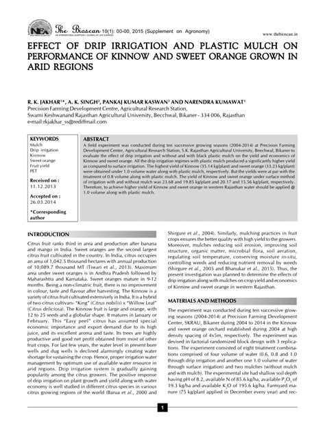 PDF EFFECT OF DRIP IRRIGATION AND PLASTIC MULCH ON PERFORMANCE OF