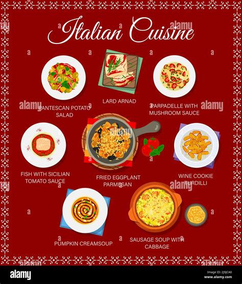 Italian Cuisine Food Menu Italy Restaurant Traditional Dishes Vector