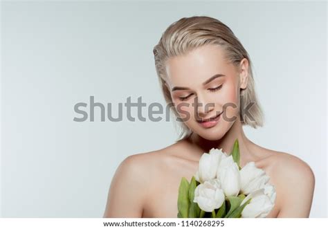 Portrait Happy Naked Girl Posing Tulip Stock Photo 1140268295 Shutterstock