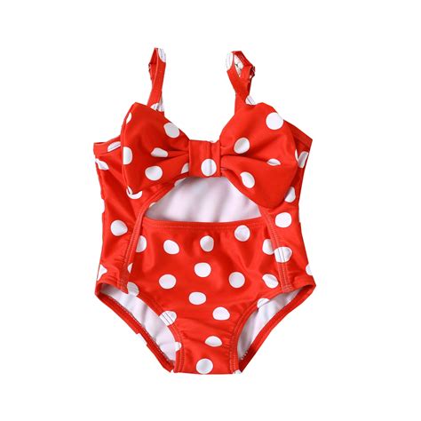 Baby Swimsuit Girl Summer Sleeveless Polka Dot Print Bow One Piece Bikini Beach Cute Girls