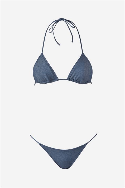 Navy Blue Triangle Bikini Top Low Rise Bottoms Set