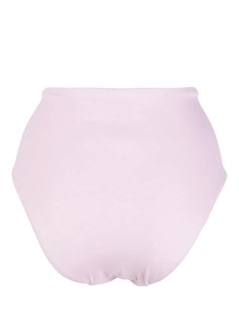 Self Portrait High Waisted Gathered Bikini Bottoms Purple Farfetch Uk