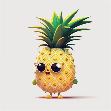 Dessin animé ananas sur fond blanc Photo Premium