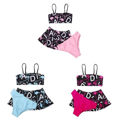 Girl S Piece Swimsuits Print Bikini Bathing Suit Neck High Waisted